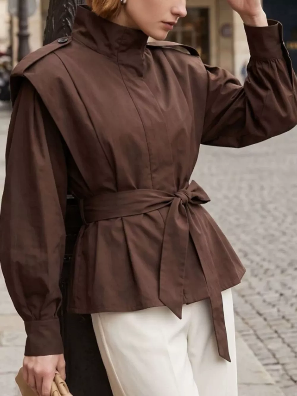 Stand-Collar Belted Outerwear, image 10