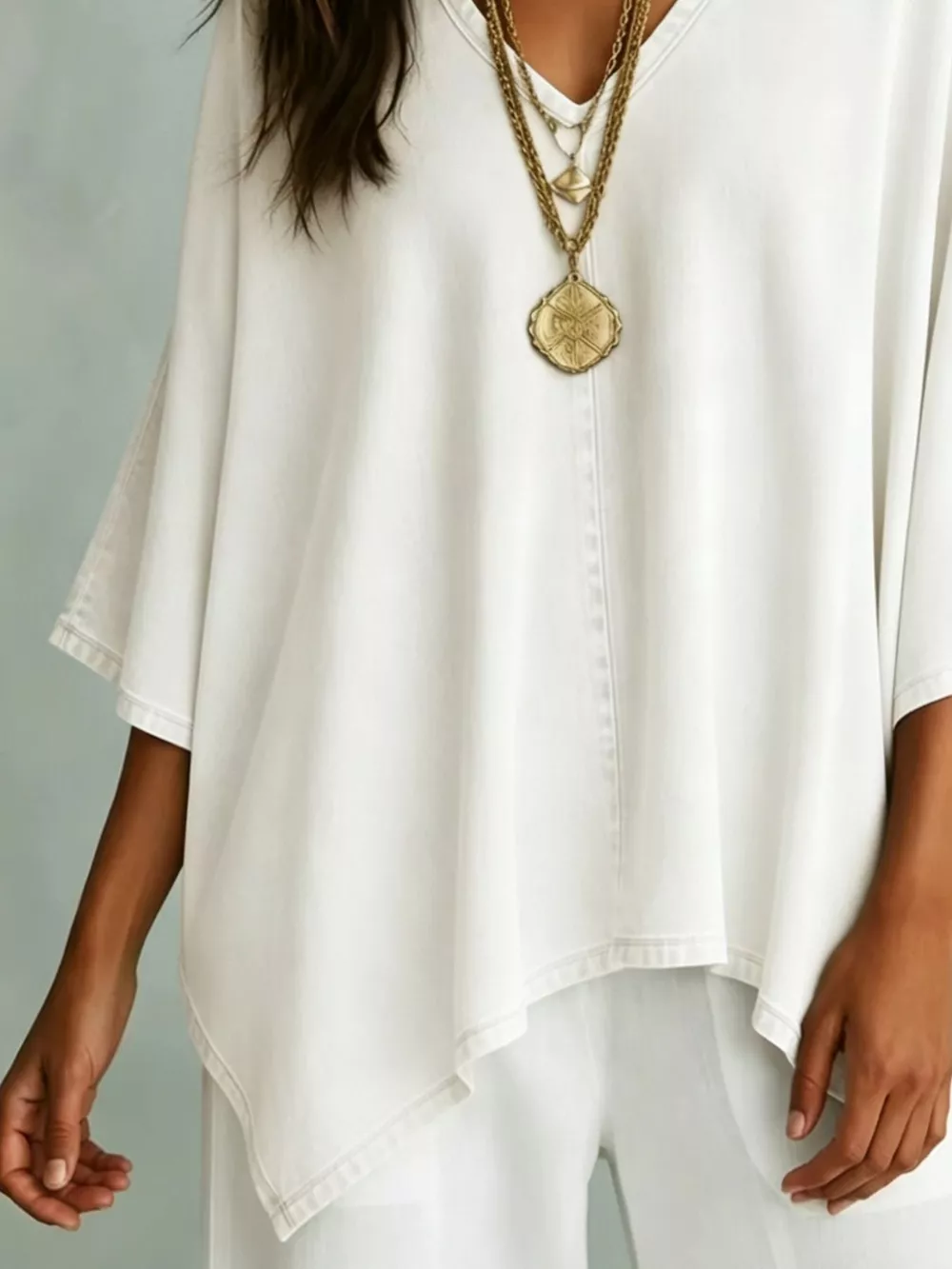 V-Neck Batwing Sleeve T-Shirt, image 9