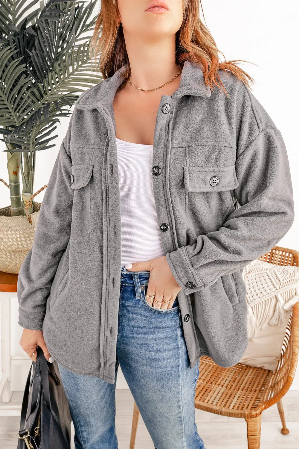 Button Up Collared Neck Long Sleeve Jacket, image 13