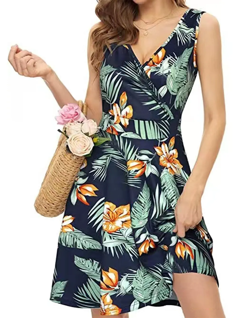 Printed Surplice Sleeveless Dress, image 11