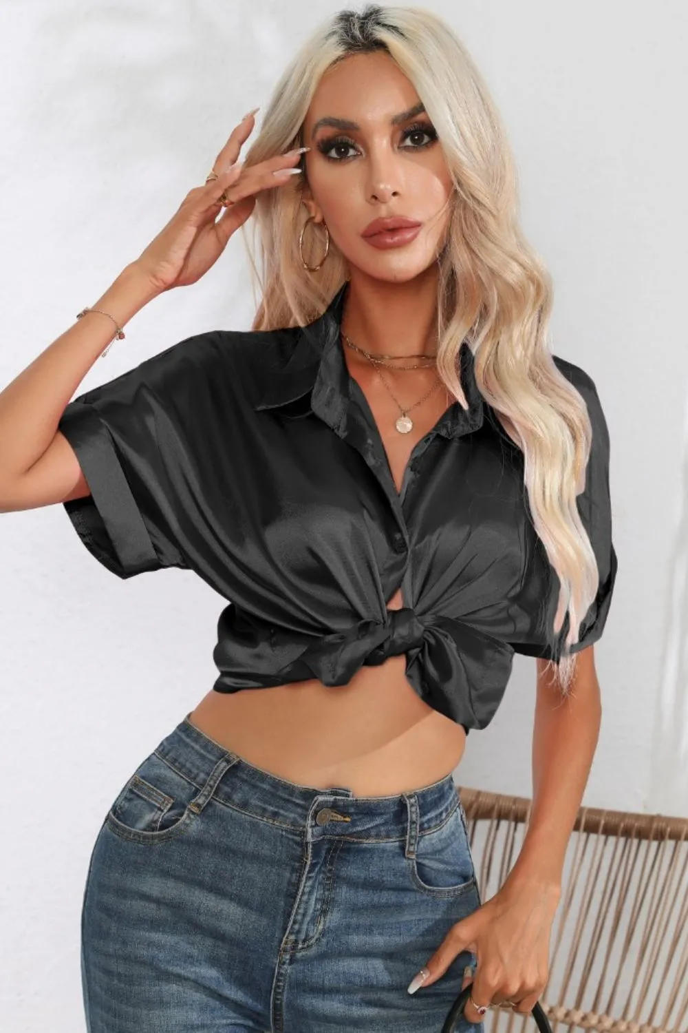Collared Neck Short Sleeve Shirt, image 24