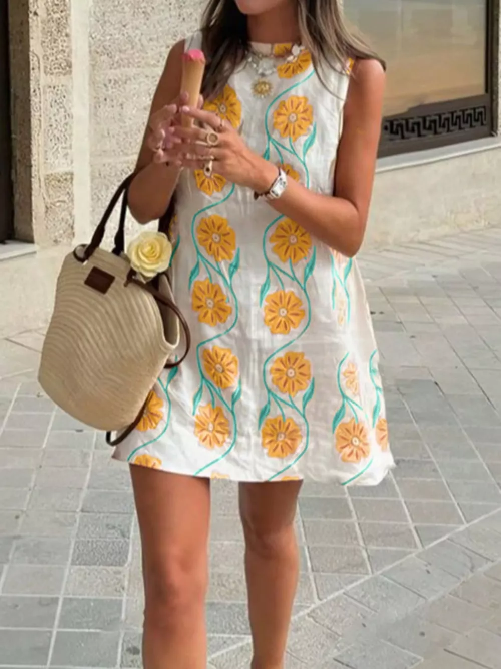 Floral Pattern Sleeveless Mini Dress, image 4
