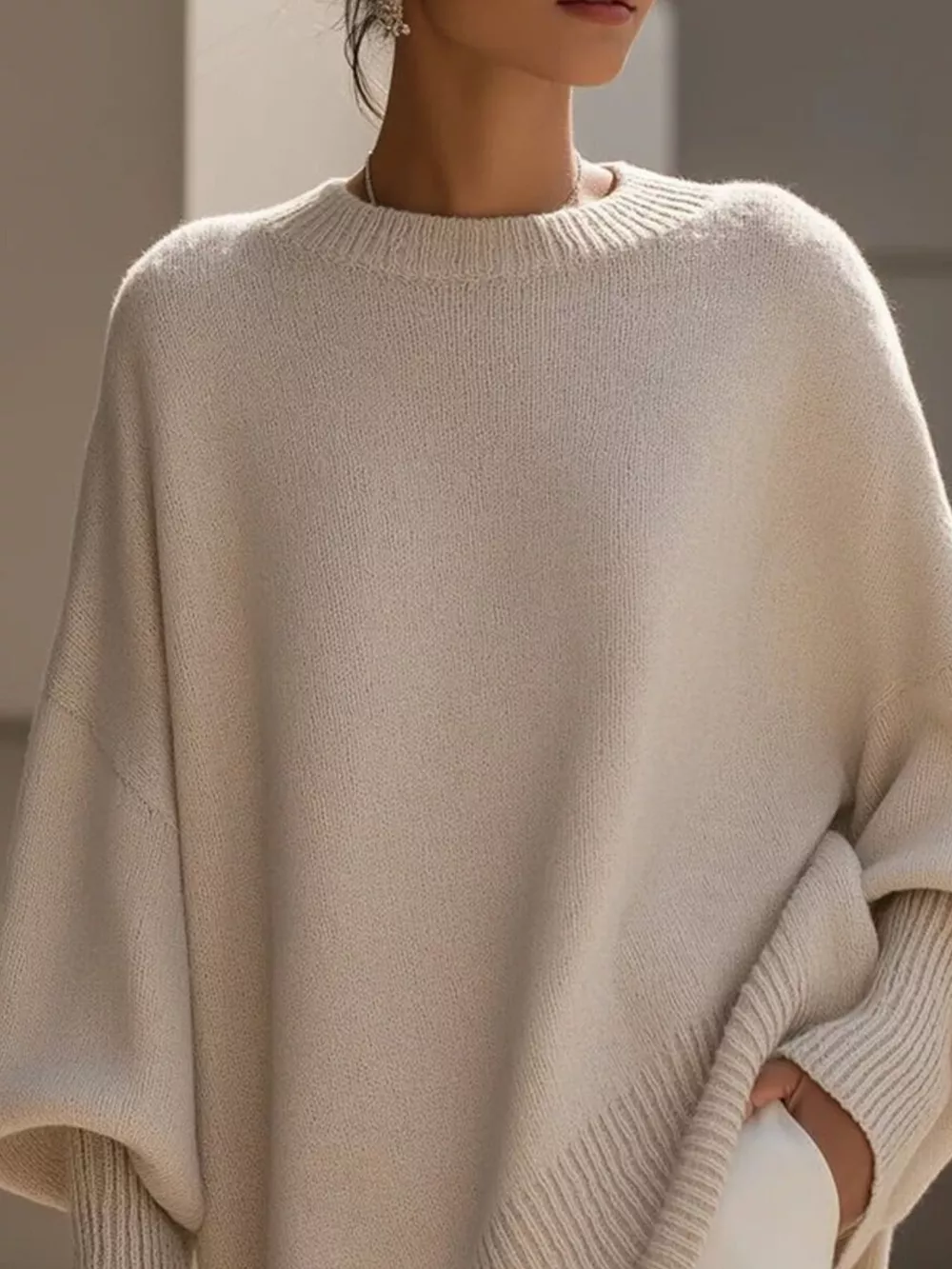 Ribbed Batwing Sleeve Oversized Sweater, image 8