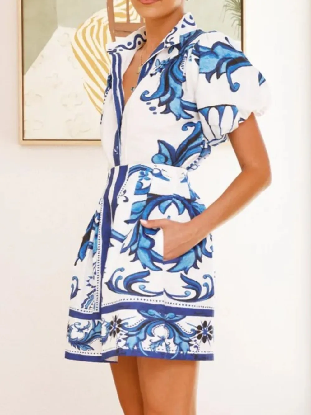 Puff Sleeve Printed Top and Zip Back Skirt Set, image 7