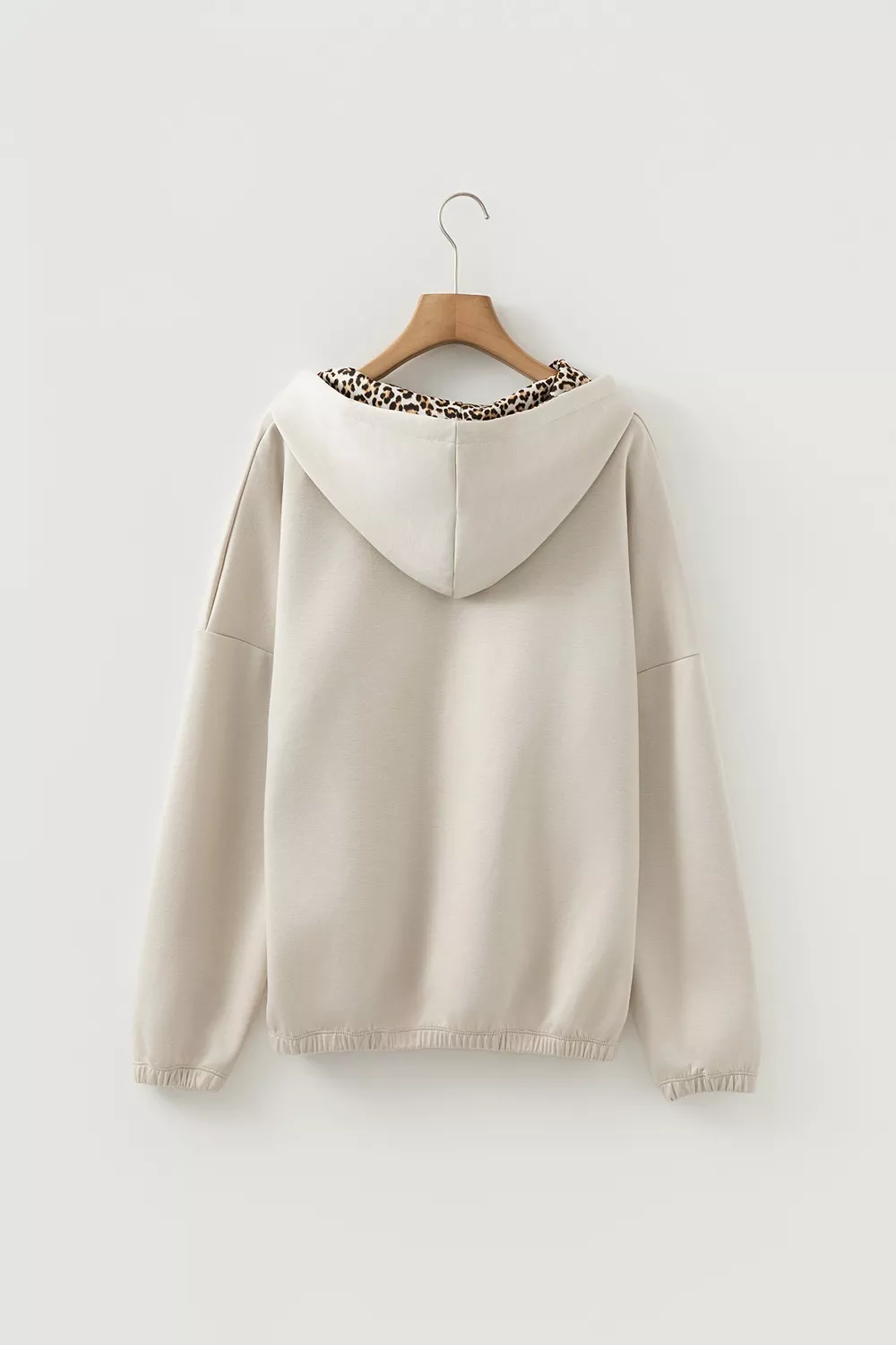 Leopard Print Lined Hoodie with Drawstring, image 4