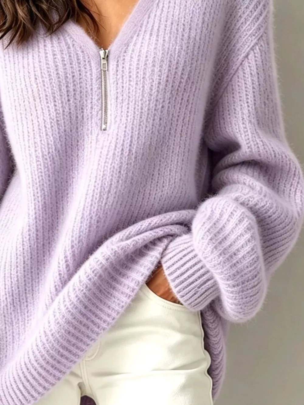 Quarter Zip Dropped Shoulder Sweater, image 9