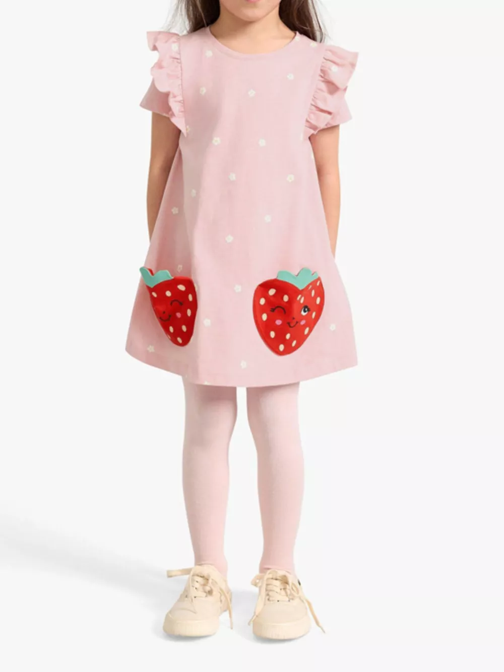 Children's Strawberry Applique Ruffle Sleeve Dress