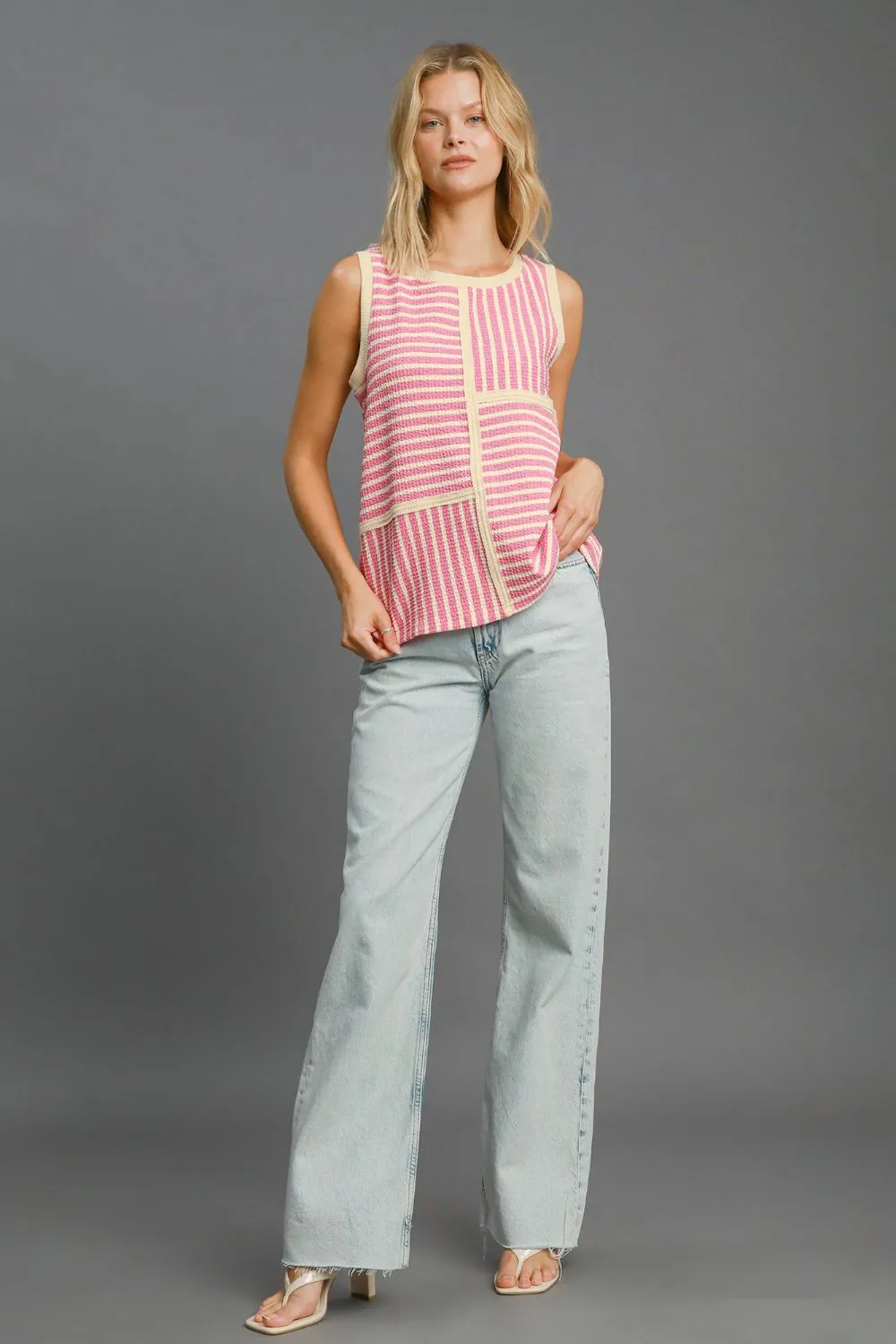 Round Neck Texture Striped Tank, image 2