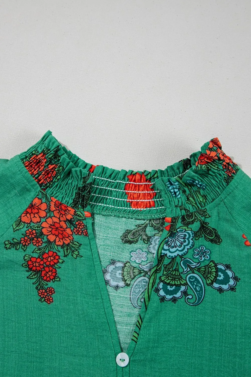 Floral Print Notched Short Sleeve Blouse, image 3