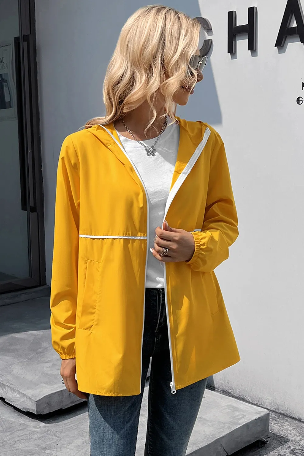 Zip Up Long Sleeve Hooded Watertight Jacket, image 6
