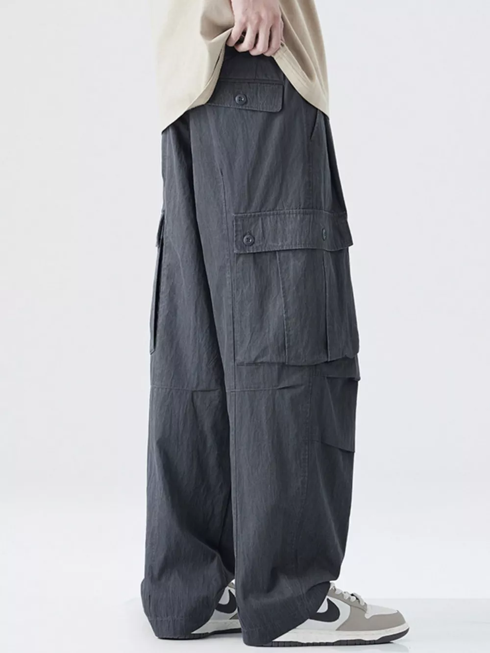 Men's Drawstring Wide Leg Cargo Pants, image 11