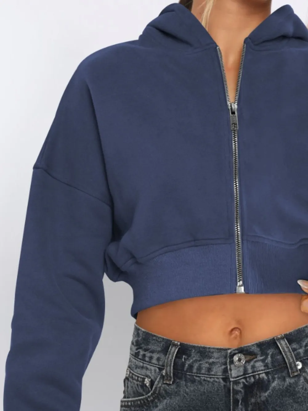 Zip Up Long Sleeve Hooded Cropped Jacket, image 9