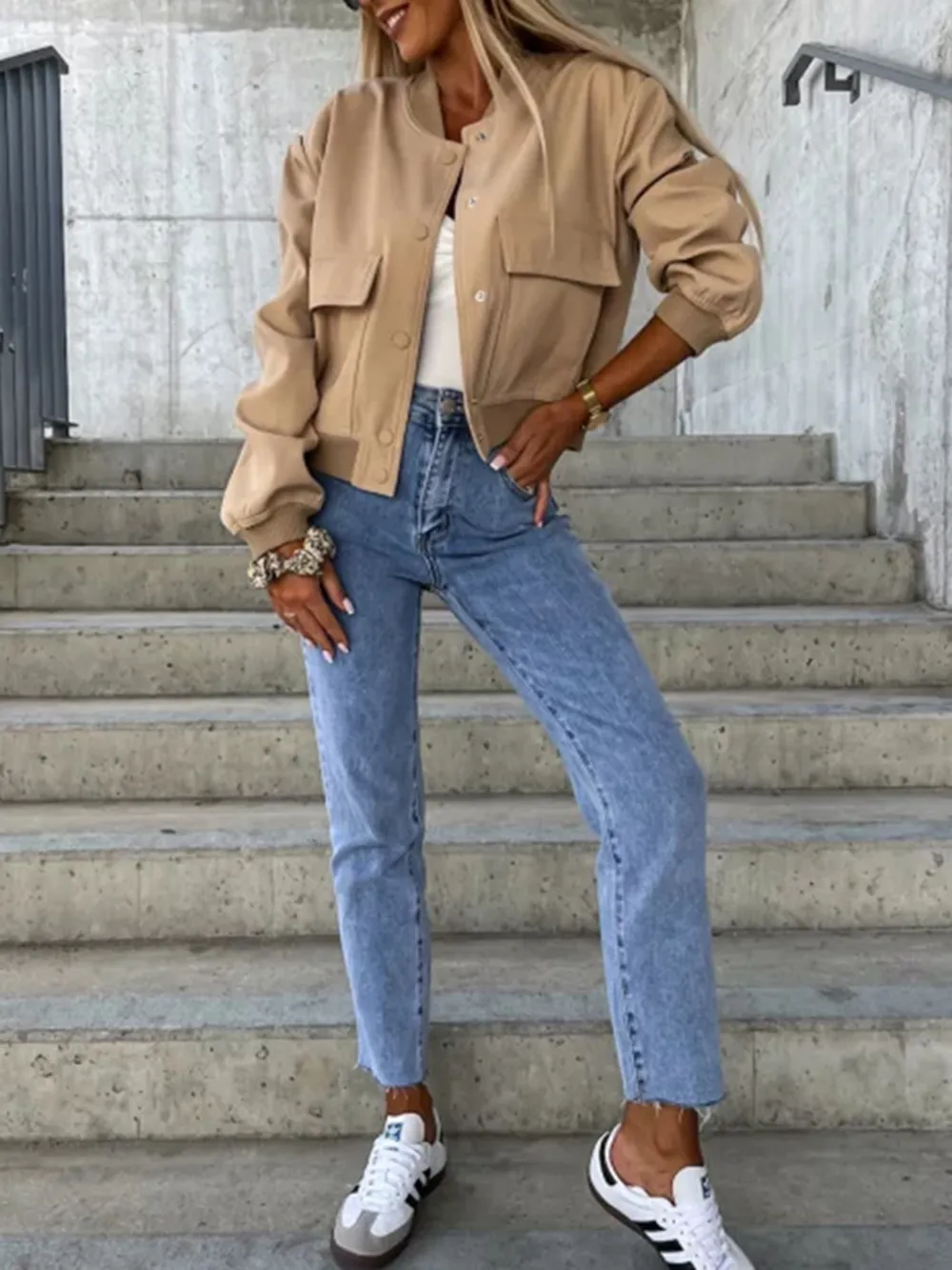 Baseball Collar Dropped Shoulder Jacket, image 6