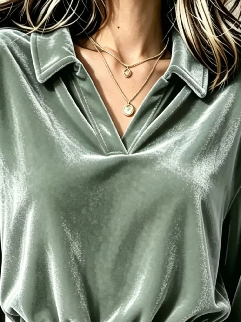 Velvet Johnny Collar Long Sleeve Blouse, image 12
