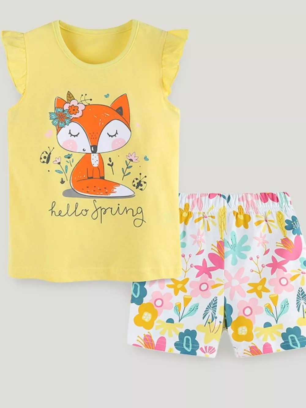 Children's Fox Tank and Floral Shorts Set