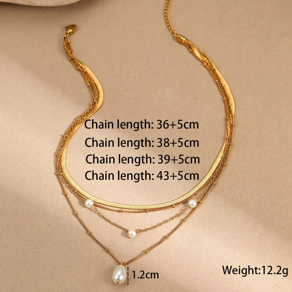 18K Gold-Plated Four-Layered Pearl Necklace, image 3