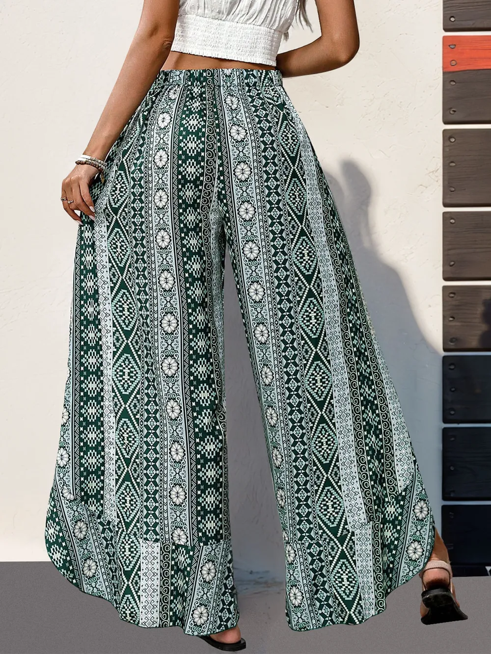 Slit Ruffled Geometric Wide Leg Pants, image 3