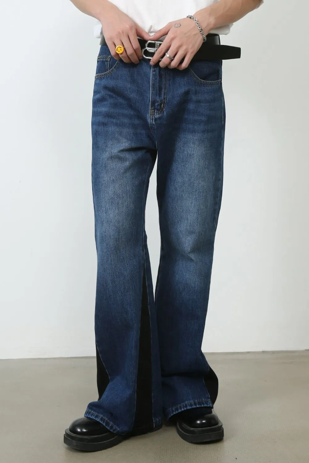 Men's Contrast Bootcut Jeans with Pockets, image 2