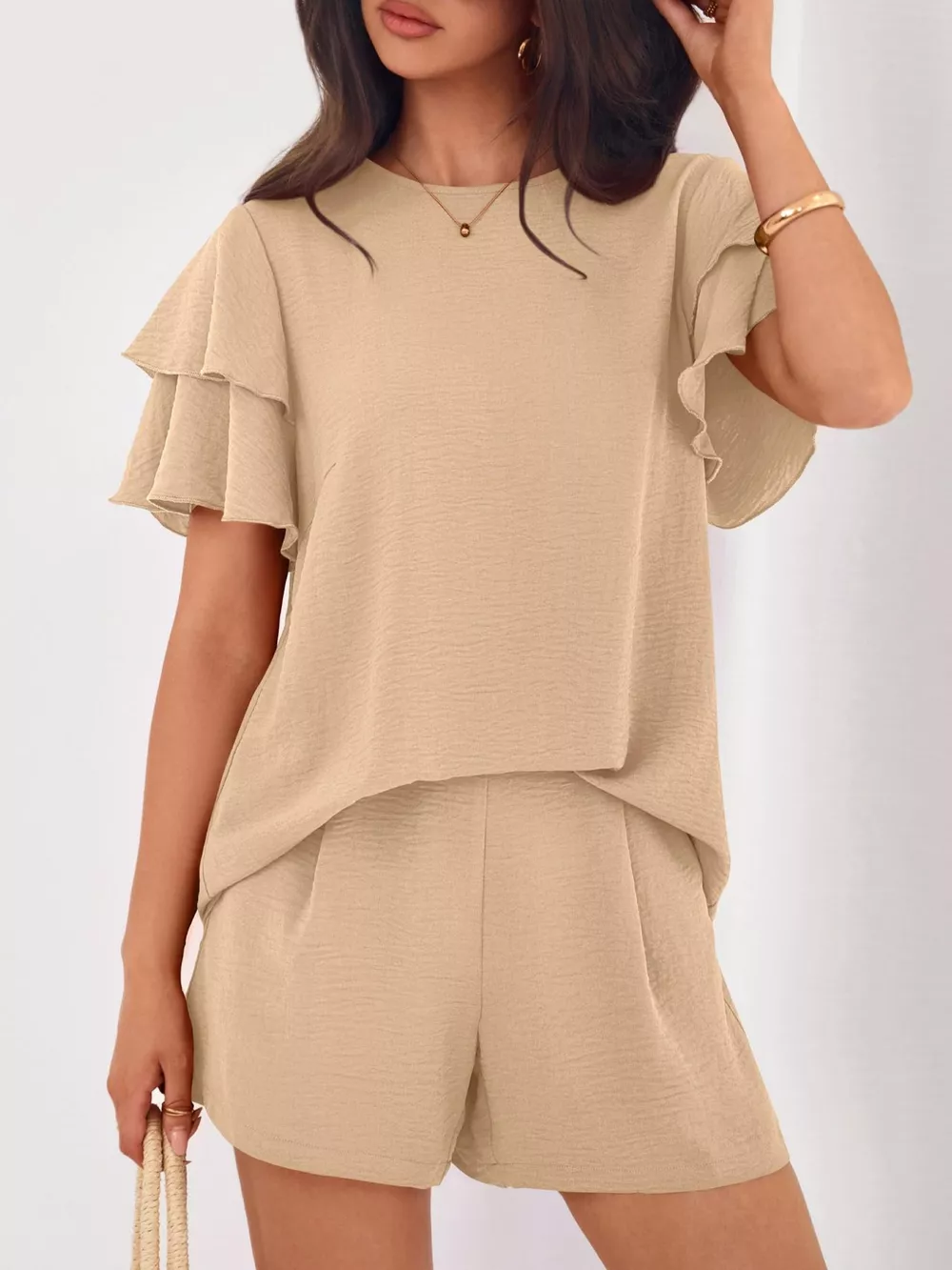 Ruffle Sleeve Top and Shorts Two-Piece Set, image 2