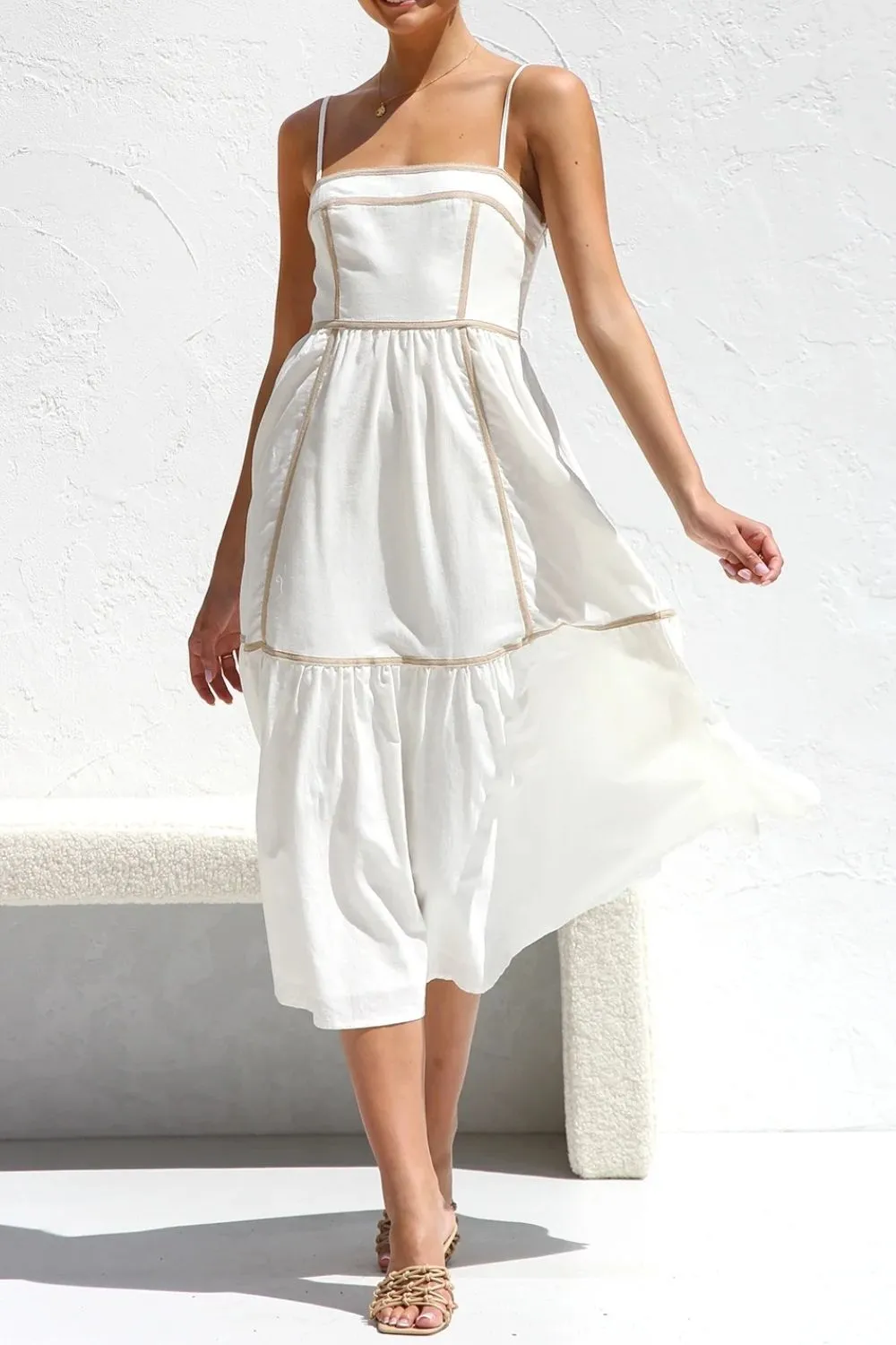 Contrast Trim Square Neck Midi Cami Dress