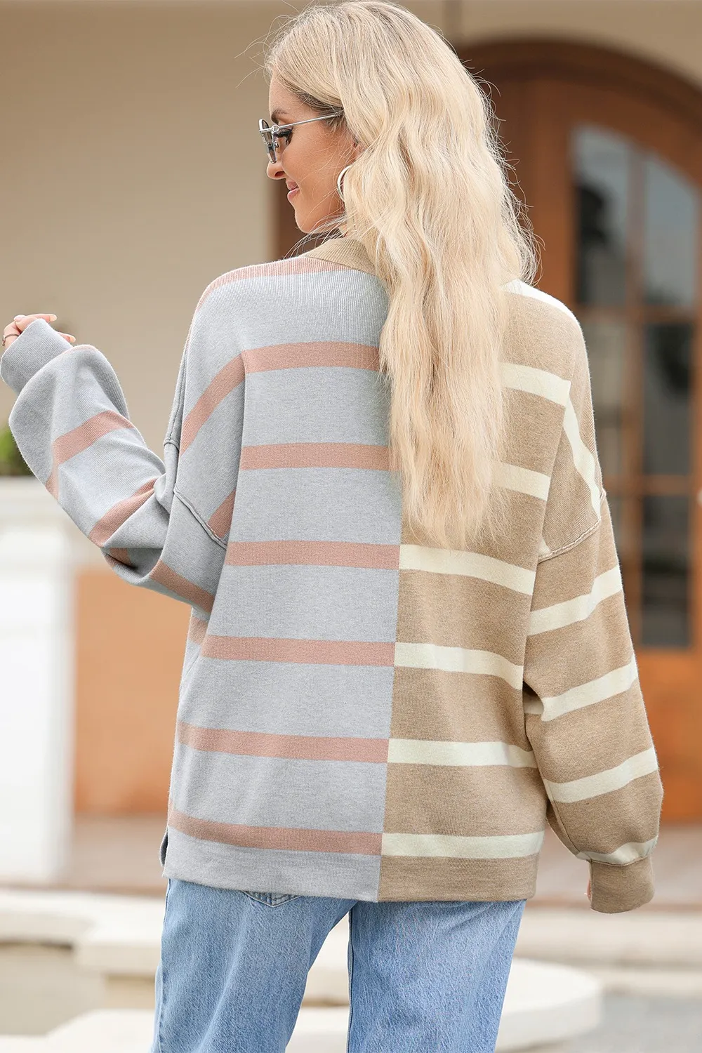 Striped Round Neck Long Sleeve Knit Top, image 8