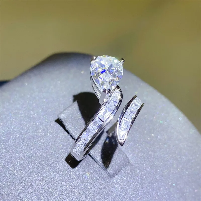 3 Carat Moissanite Zircon 925 Sterling Silver Bypass Ring, image 3