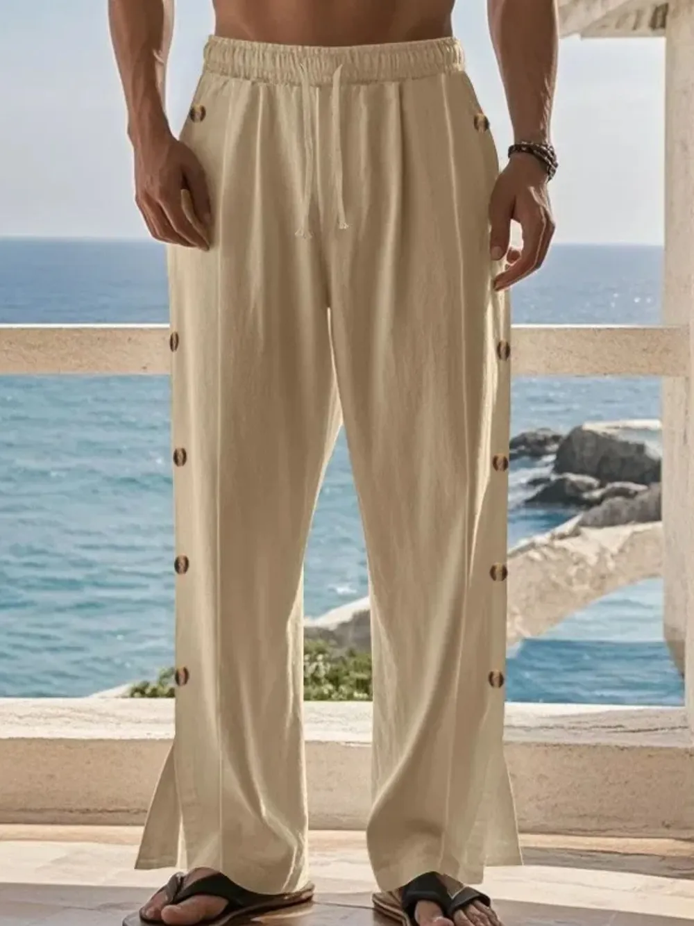 Men's Full Size Side Button Wide Leg Pants Plus Size, image 2