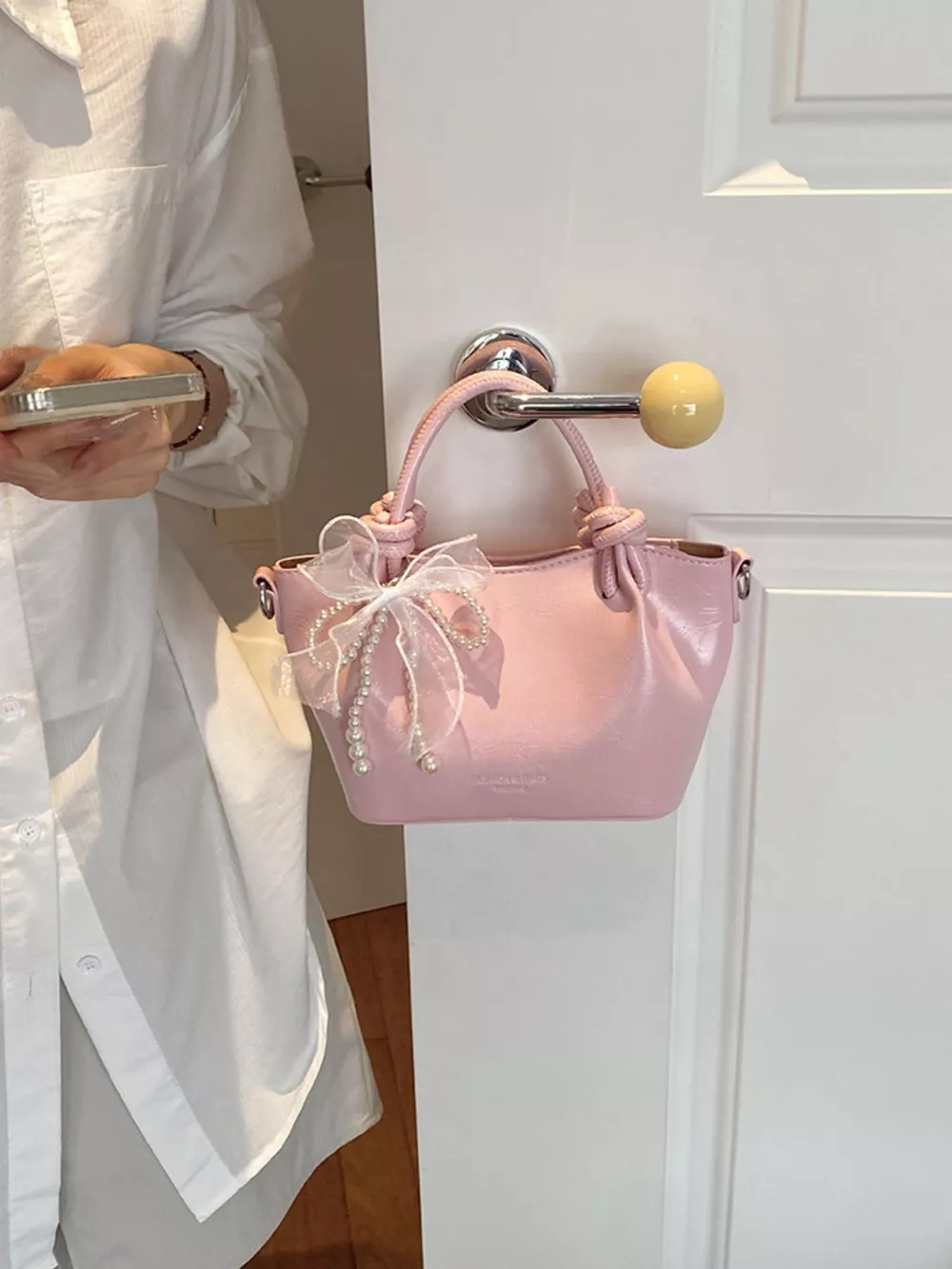 Bowknot Pearl Decor Crossbody Bag, image 2