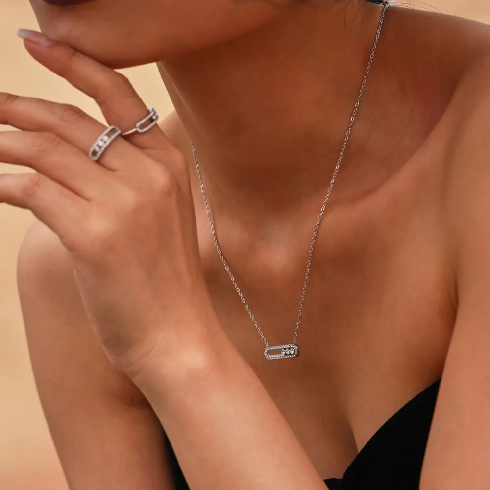Moving Crystal Bar Necklace and Ring Jewelry Set, image 5