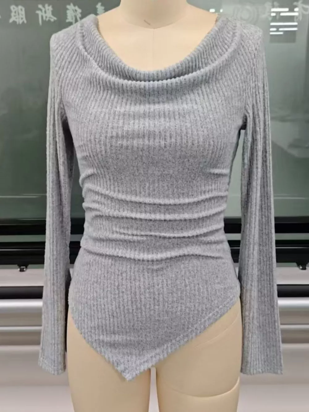 Off-Shoulder Bell Sleeve Ribbed Blouse, image 11