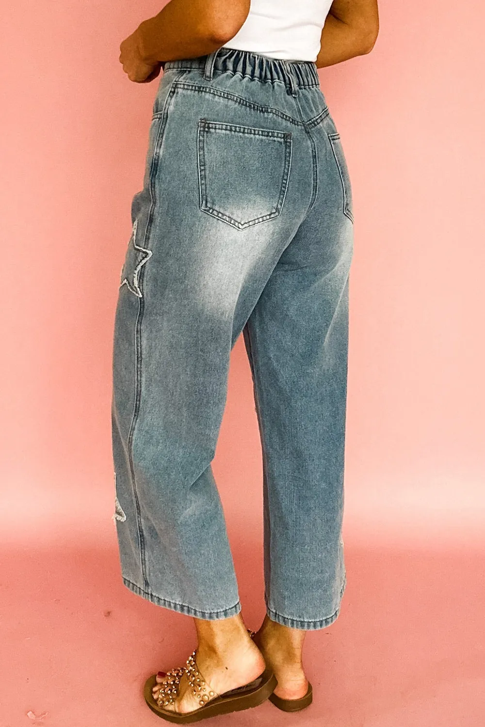 Star Embroidered High Waist Wide Leg Jeans, image 4