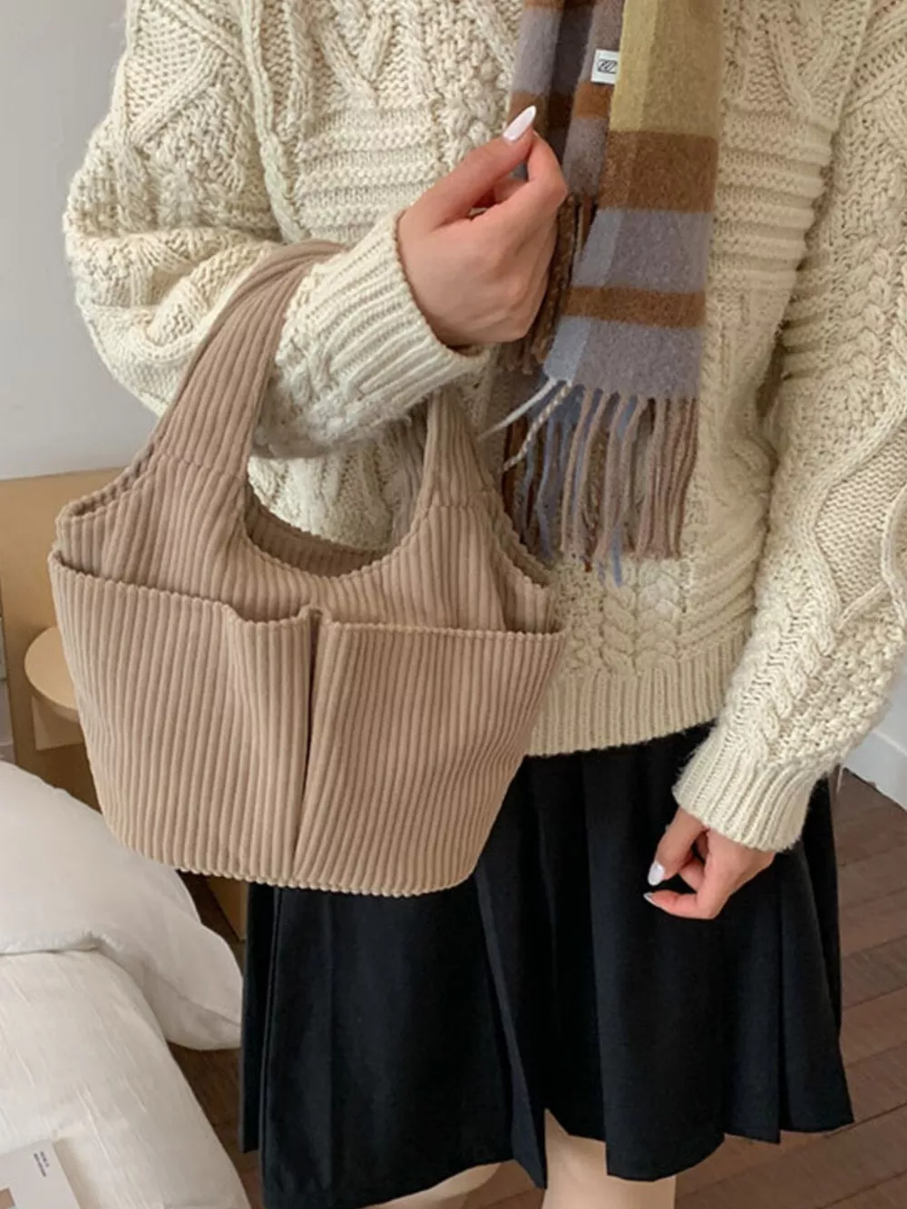 Corduroy Solid Color Handbag, image 11