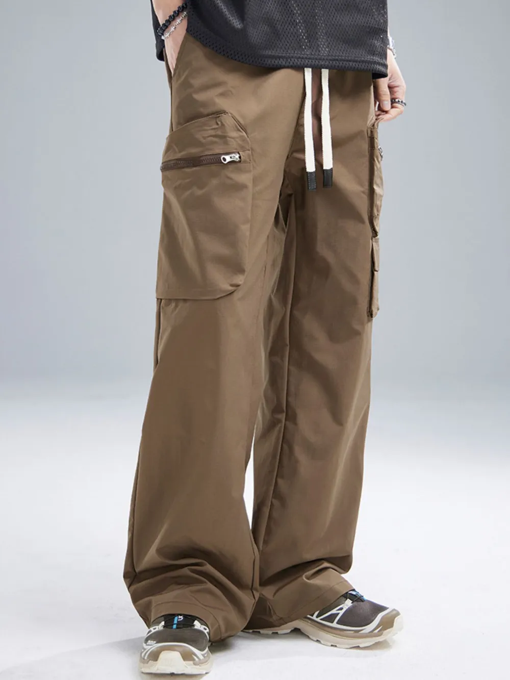 Men's Multi-Pocket Cargo Wide Leg Pants with Drawstring Waist, image 8