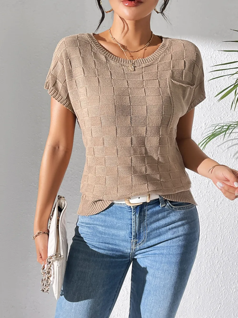 Round Neck Short Sleeve Knit Top, image 13