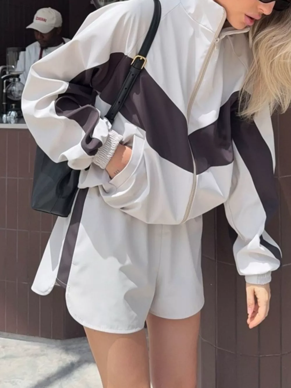 Color Block Zip Up Outerwear and Shorts Set, image 2