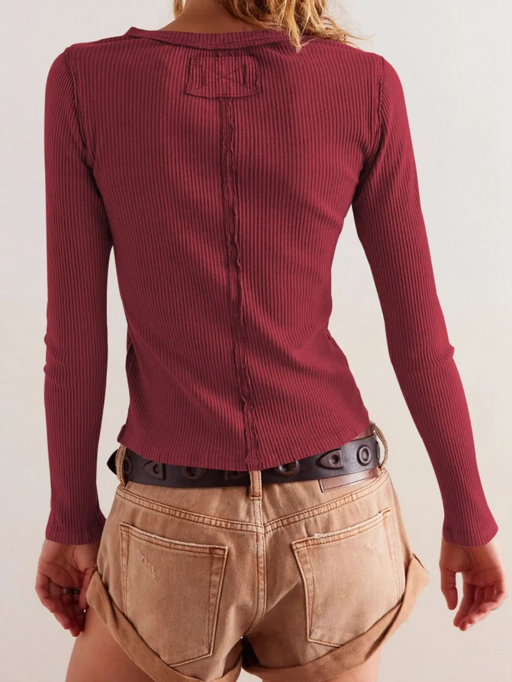 Ribbed Round Neck Long Sleeve Top, image 12