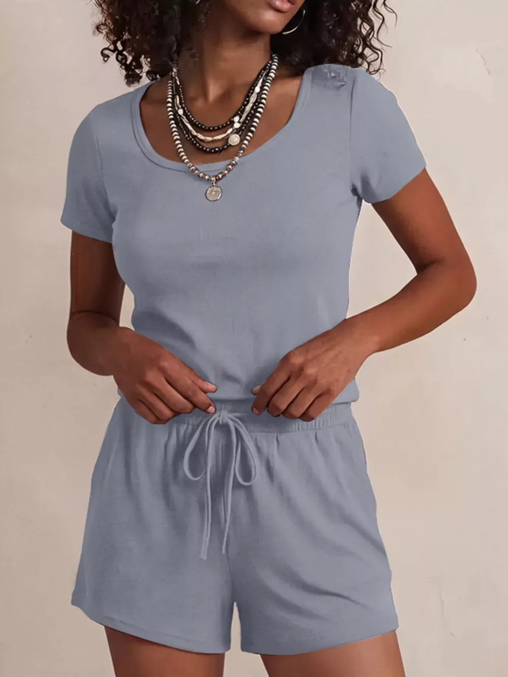 Solid Color Short Sleeve Tee and Shorts Set, image 19