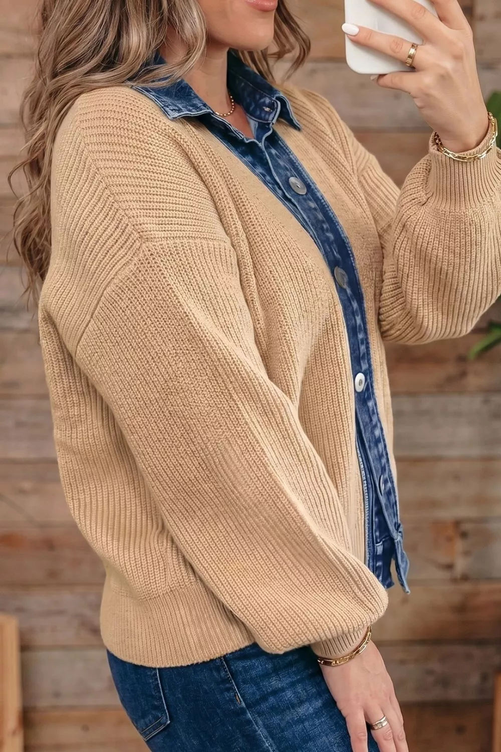 Drop Shoulder Placket Paneling Shirt Collar Long Sleeve Cardigan, image 5