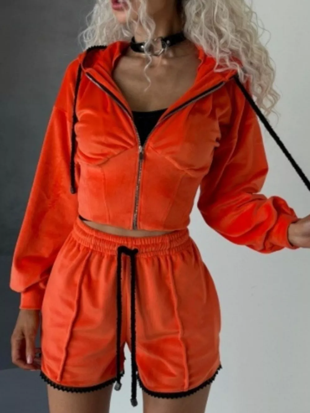 Drawstring Zip-Up Hoodie and Shorts Set, image 17