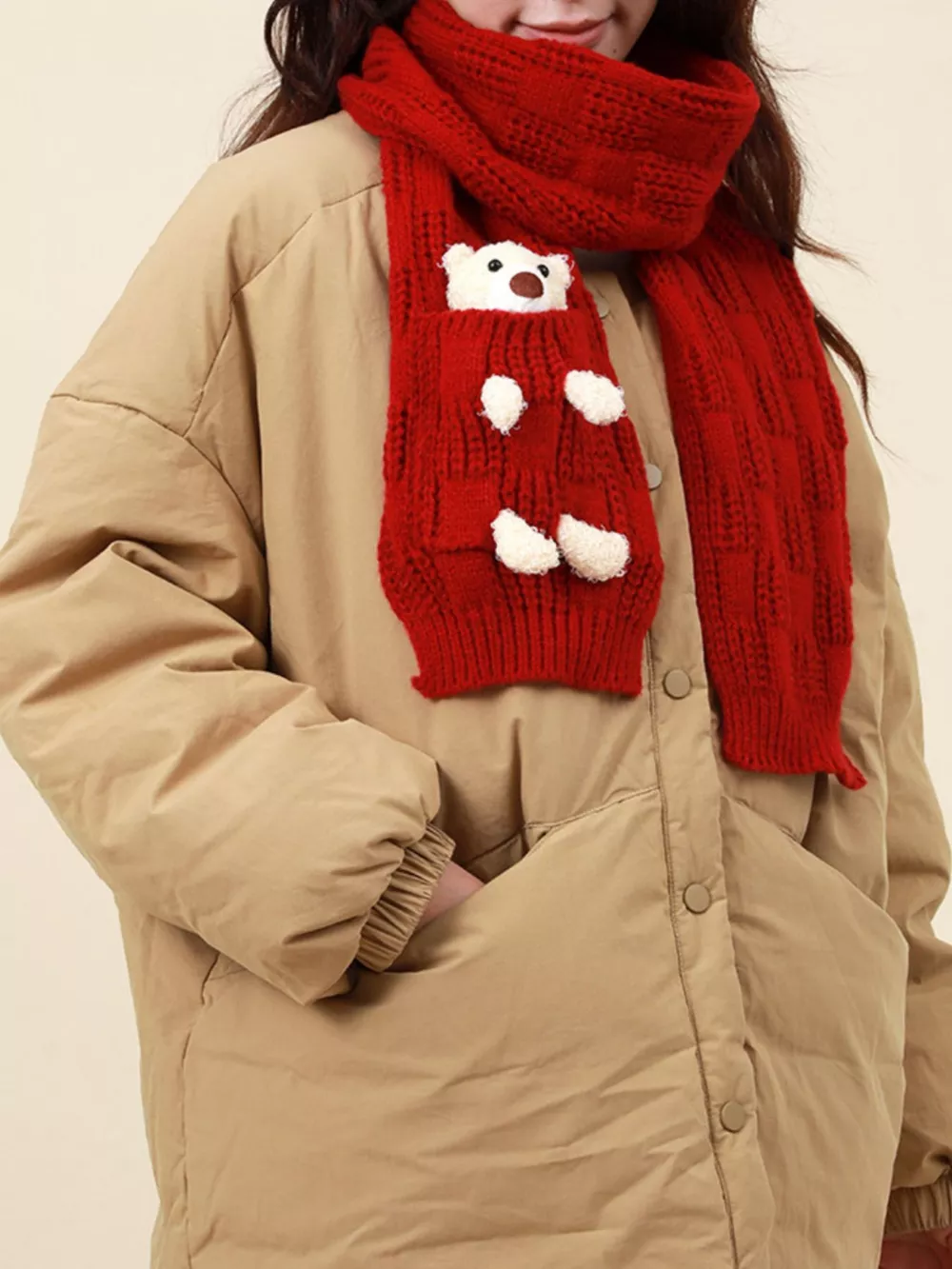 Christmas Cute Bear Pocket Knitted Scarf, image 5