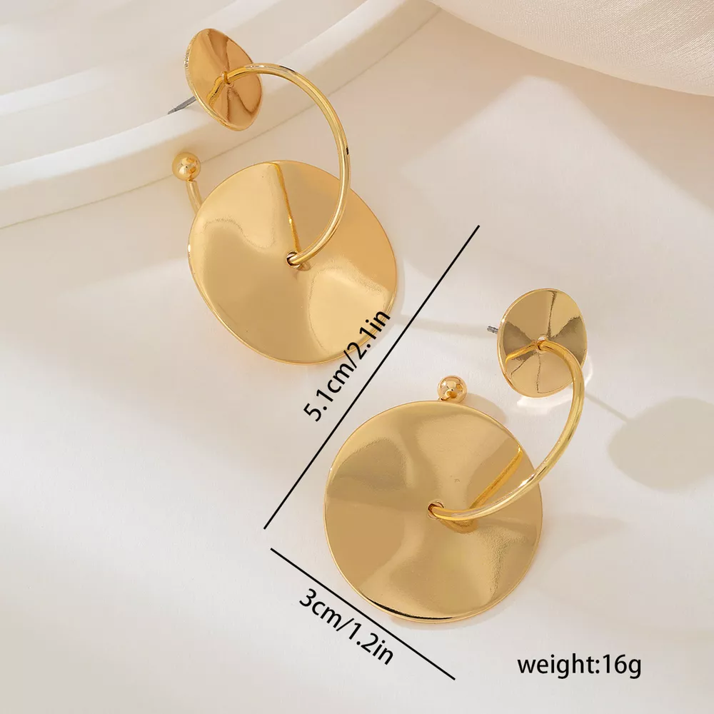 18K Gold-Plated Geometric Circle Drop Earrings, image 5