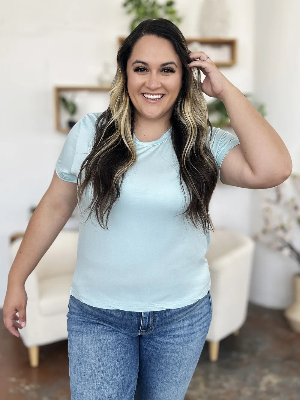 Bamboo Full Size Round Neck Short Sleeve T-Shirt Plus Size, image 13
