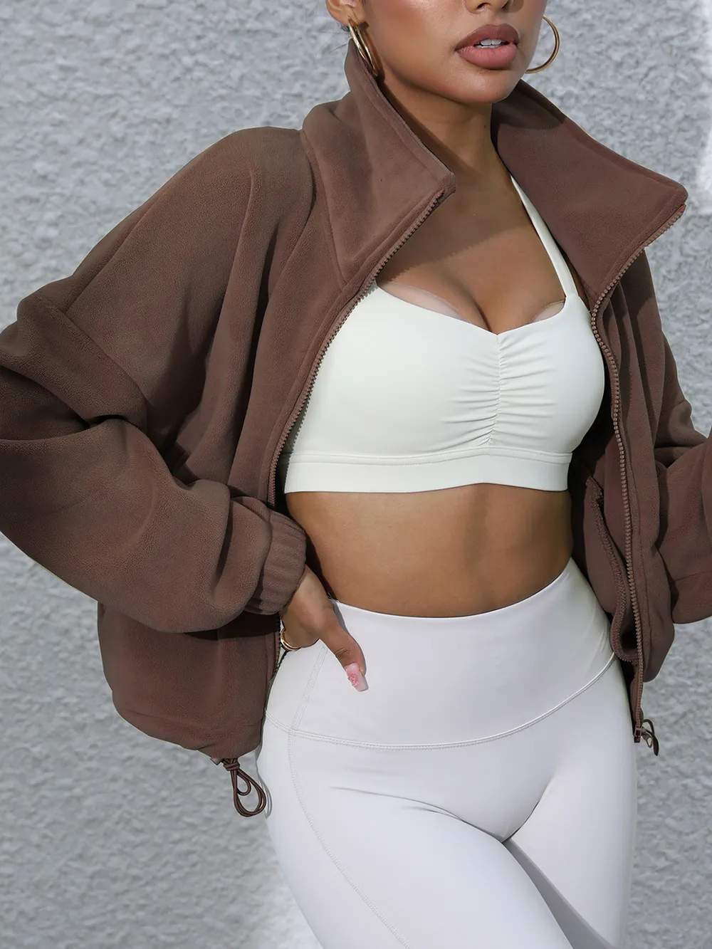 Drawstring Turtleneck Zip Up Long Sleeve Jacket, image 6