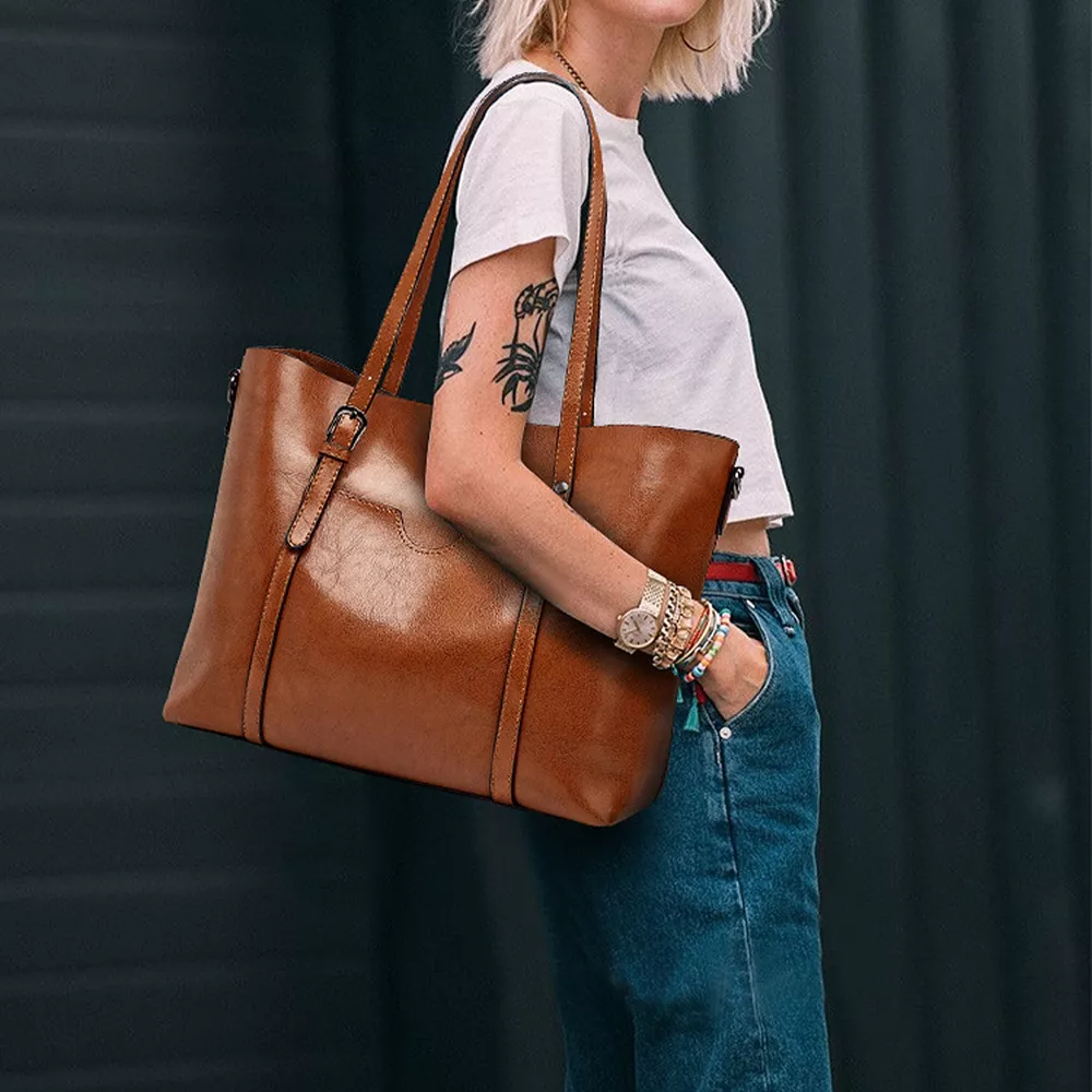 PU Leather Large Capacity Tote Shoulder Bag, image 2