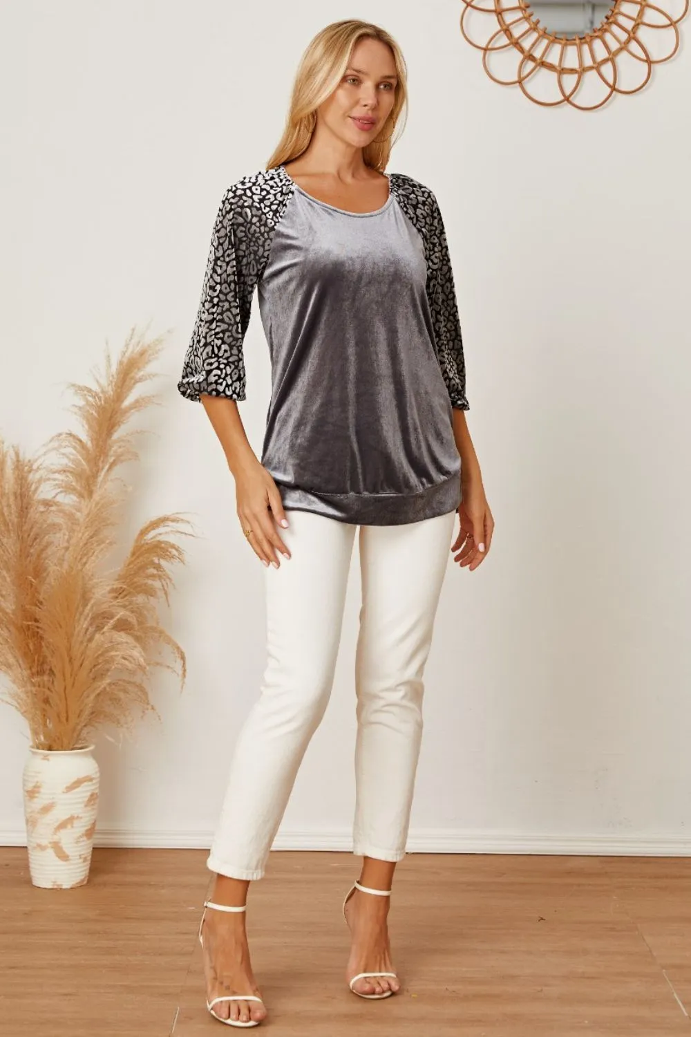 Leopard Round Neck Half Sleeve Blouse, image 4