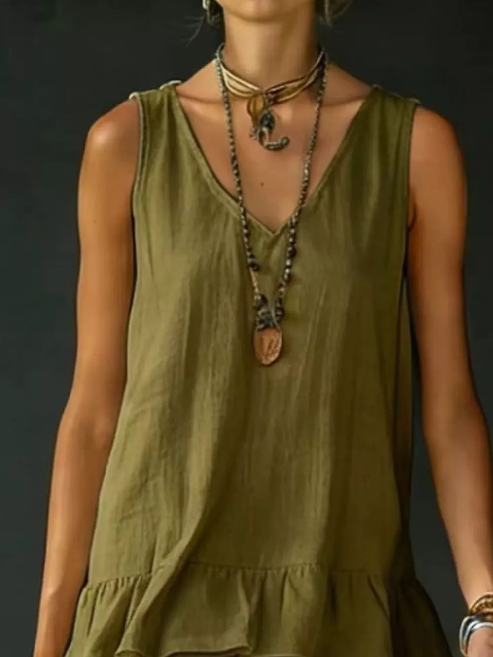 Full Size Ruffled Hem V-Neck Sleeveless Dress Plus Size, image 6
