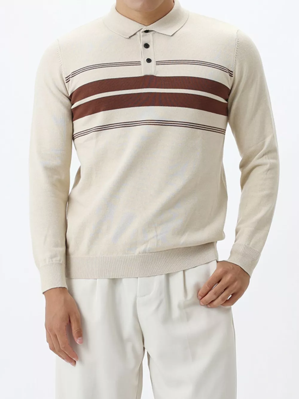 Men's Plus Size Button Detail Striped Knit Top