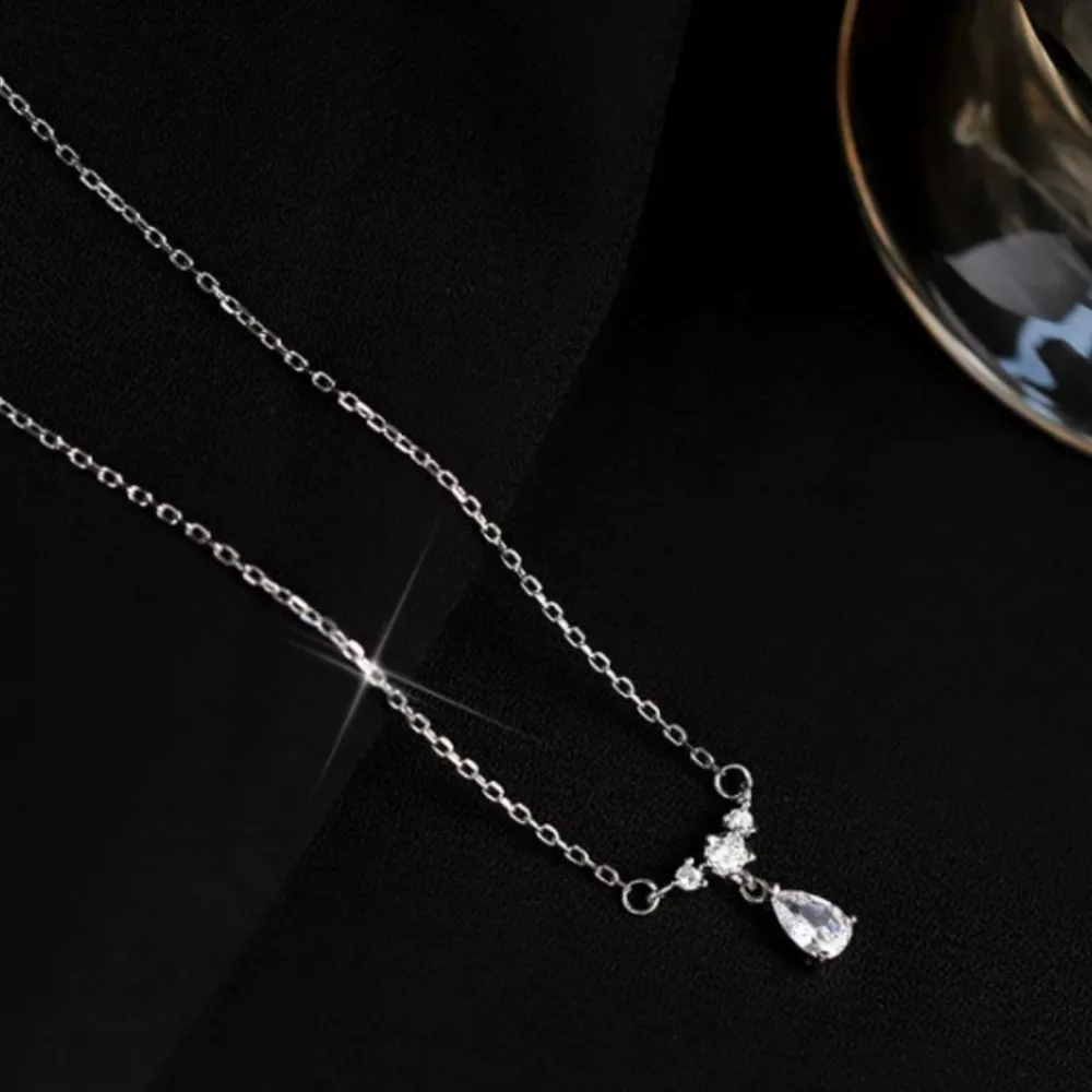 925 Sterling Silver Zircon Teardrop Necklace, image 3
