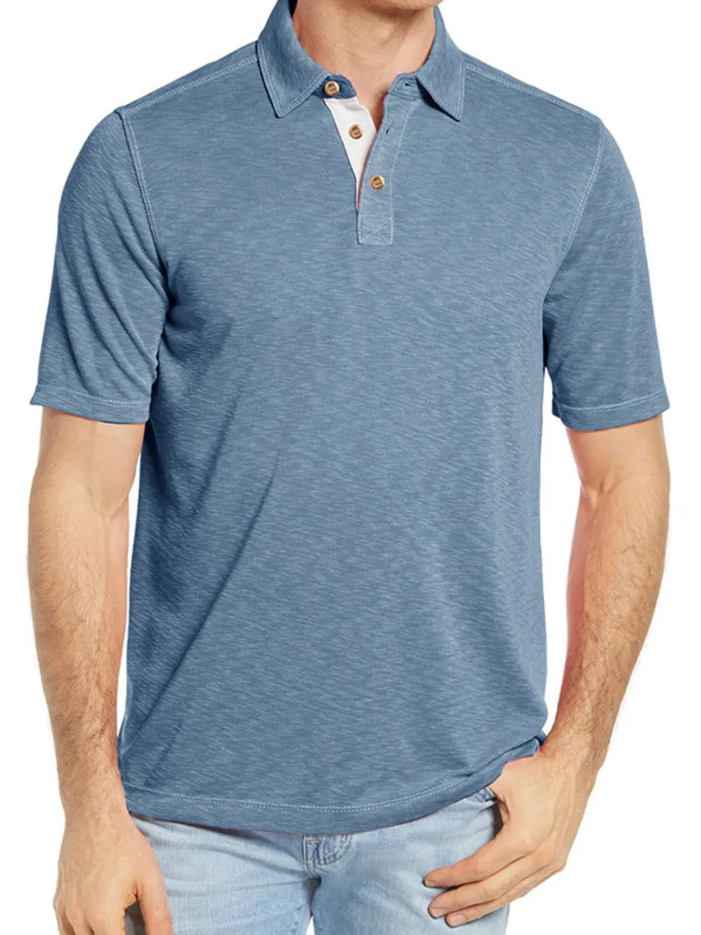 Men's Classic Heathered Polo Shirt with Contrast Buttons, image 10