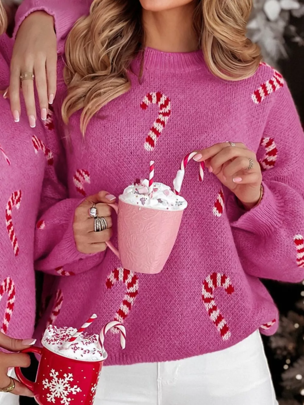 Christmas Candy Cane Holiday Drop Shoulder Sweater, image 2